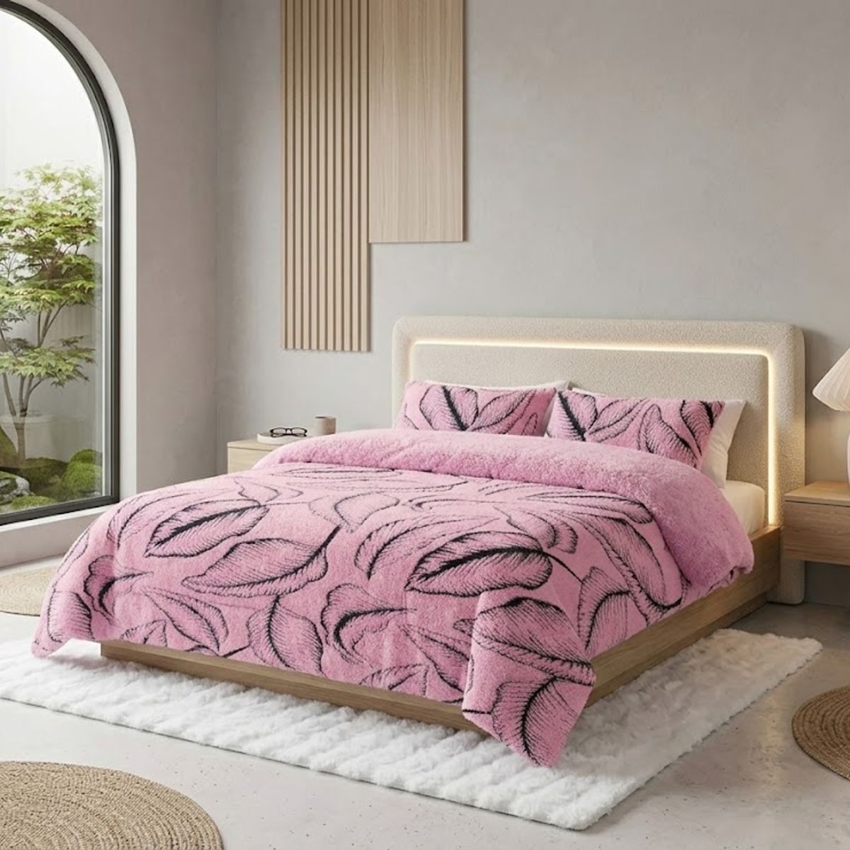 GENERICO - COBERTOR DE INVIERNO TEXTURIZADO CON CHIPORRO DISEÑO HOJAS 2 PLAZA 230cm X 250cm COLOR LISO MP