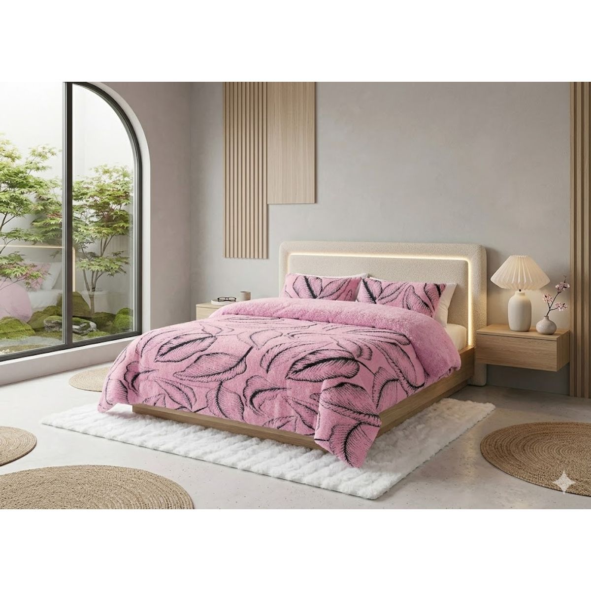 GENERICO - COBERTOR DE INVIERNO TEXTURIZADO CON CHIPORRO DISEÑO HOJAS 2 PLAZA 230cm X 250cm COLOR LISO MP