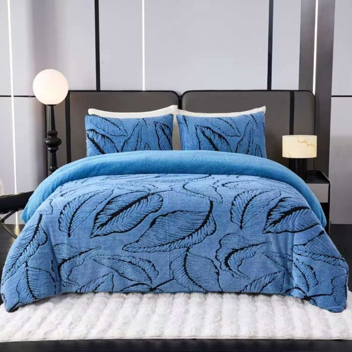 GENERICO - COBERTOR DE INVIERNO TEXTURIZADO CON CHIPORRO DISEÑO HOJAS 2 PLAZA 230cm X 250cm COLOR LISO MP