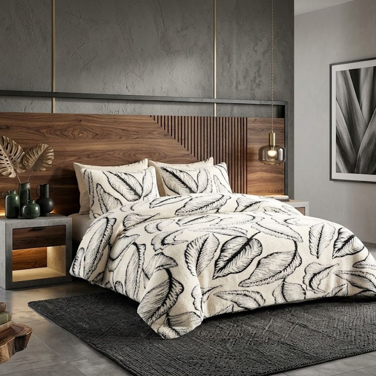 GENERICO - COBERTOR DE INVIERNO TEXTURIZADO CON CHIPORRO DISEÑO HOJAS 1.5 PLAZA 180cm X 200cm COLOR LISO MP