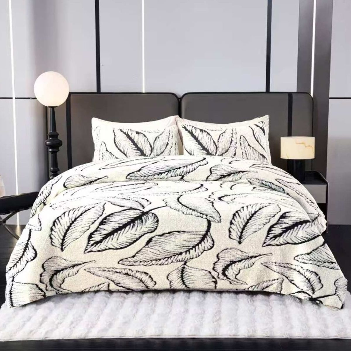 GENERICO - COBERTOR DE INVIERNO TEXTURIZADO CON CHIPORRO DISEÑO HOJAS 1.5 PLAZA 180cm X 200cm COLOR LISO MP