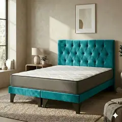 GENERICO - Cama Europea 2 Plazas Base Dividida + Respaldo turques + Colchon