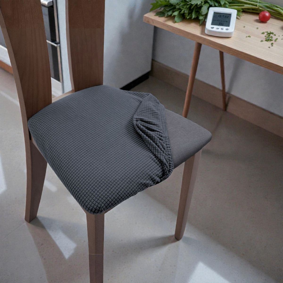 GENERICO - Set De 6 Fundas Para Asiento De Sillas Elasticadas Texturizada Cuadrille Color Gris