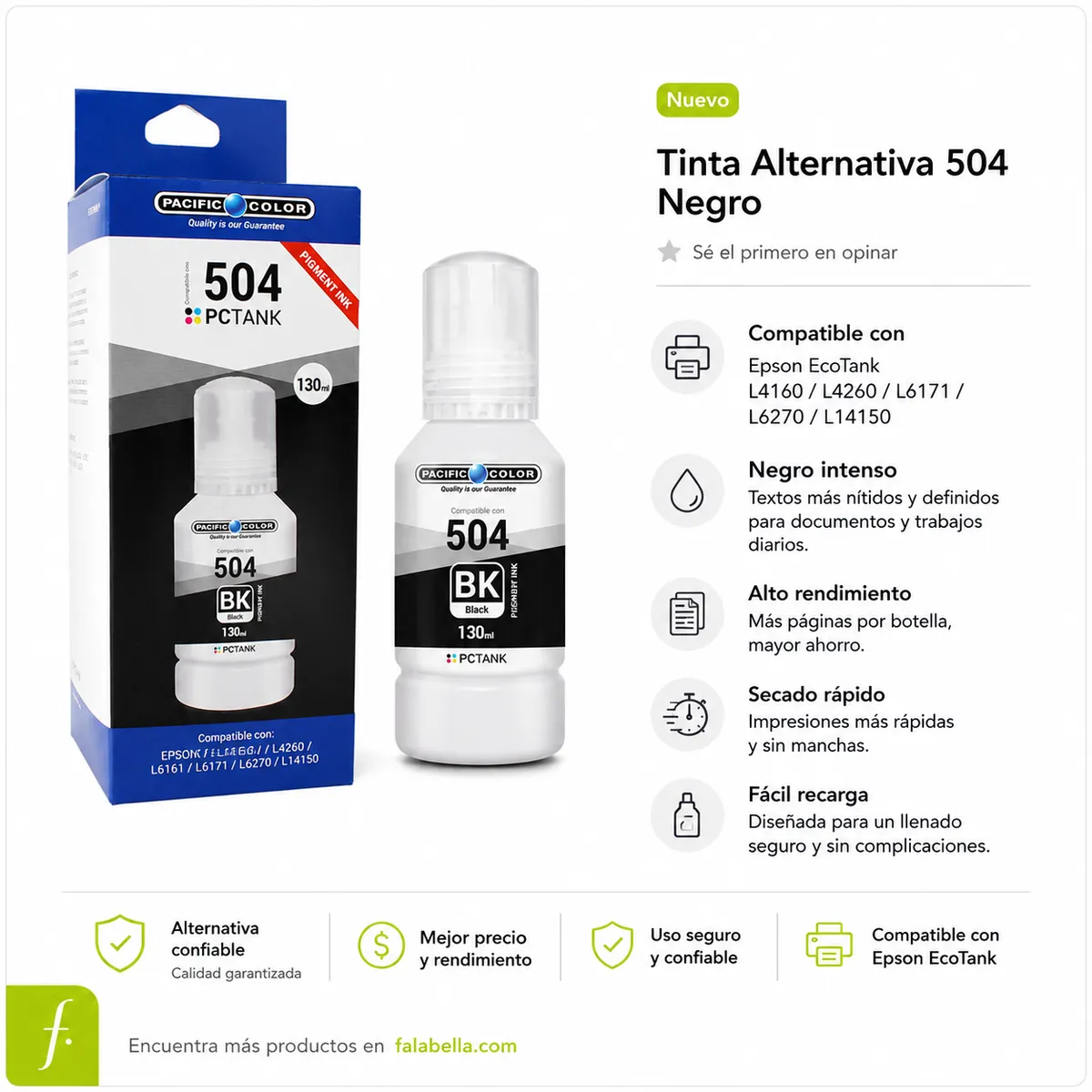 GENERICO - Botella de tinta negra compatible 504 L4160 L4260 L6171 L6270 L14150