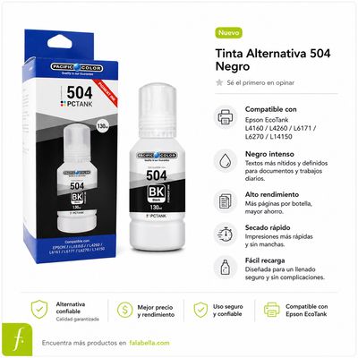 Generico Botella De Tinta Negra Compatible 504 L4160 L4260