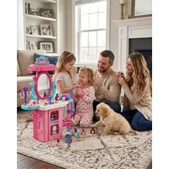 GENERICO - Tocador Infantil con Espejo y Accesorios 3 en 1 Maleta de Belleza