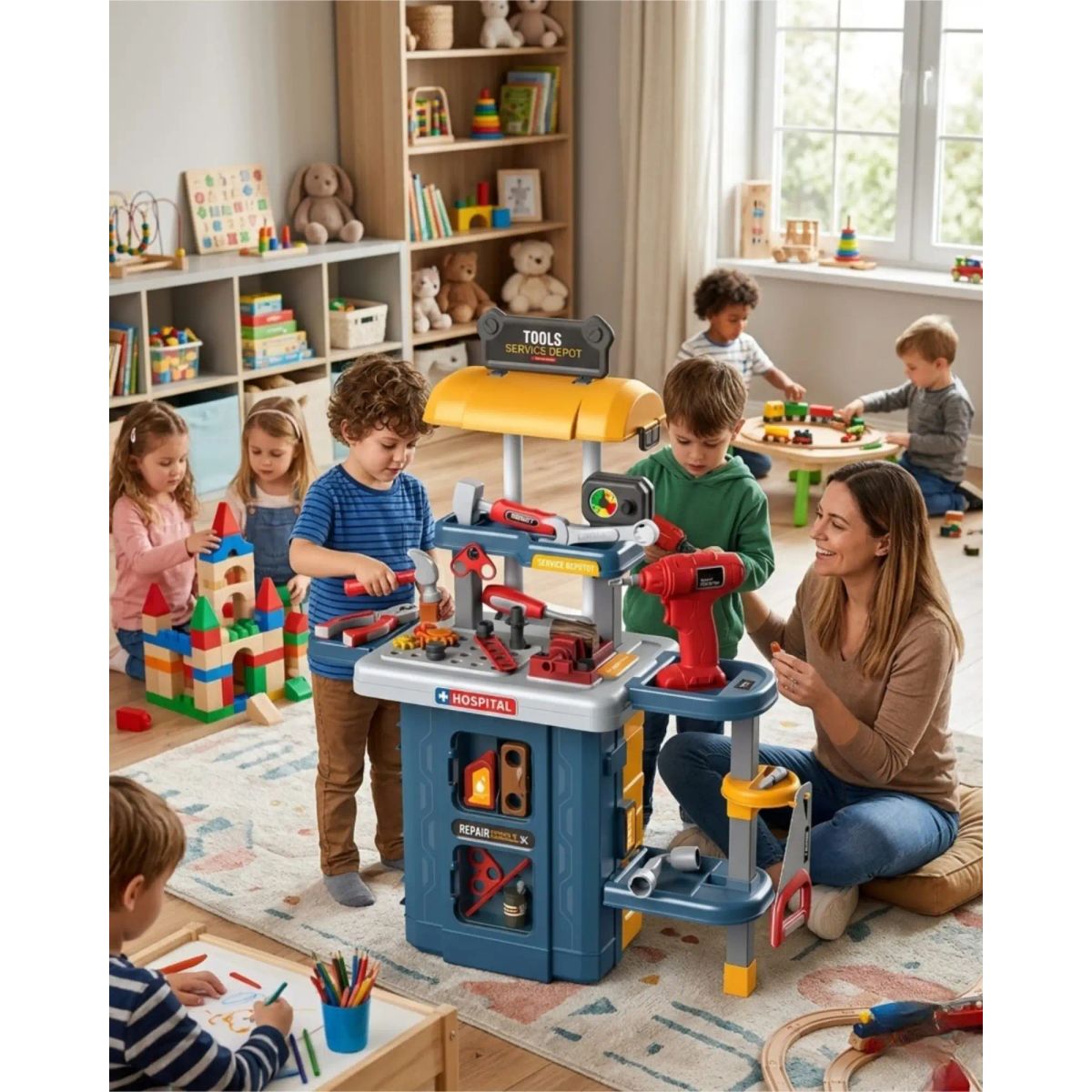 GENERICO - Taller de Herramientas de Juguete 3 en 1 Movible Infantil