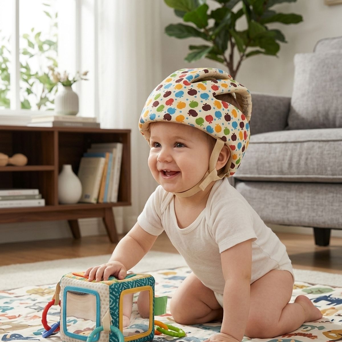 GENERICO - Casco Protector Cabeza Bebe Antigolpe Algodon IXPE Transpirable Ajustable 6m a 5 Anos