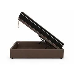 GENERICO - Base Baúl 1.5 Plazas Onyx Cafe + Colchón Mery Desing – Sistema Hidráulico Premium