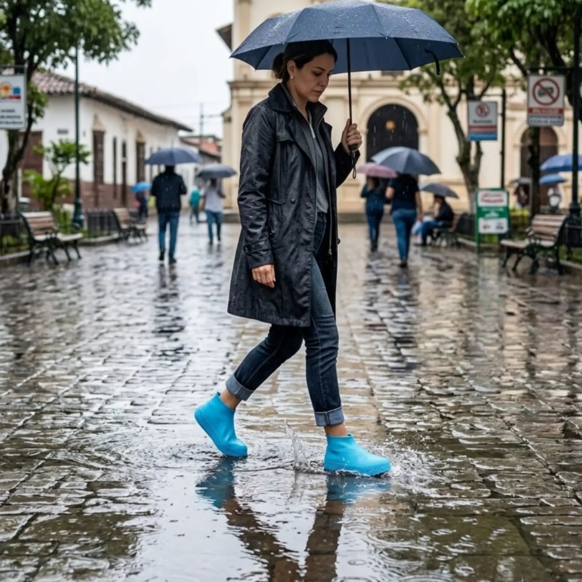 GENERICO - Cubre Zapatos De Silicona Impermeable Para Lluvia Talla S Azul