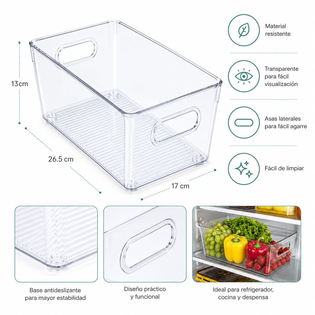 GENERICO - Organizador Transparente Multiuso para Refrigerador y Cocina