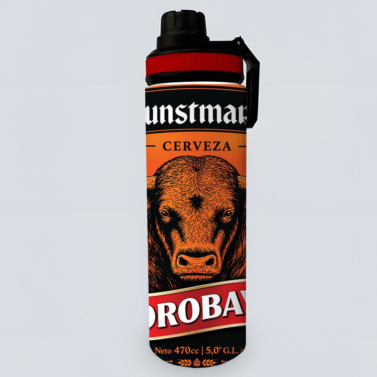 SM - Botella Aluminio 800ml Estilo Cerveza Kunstmann Toro Negra