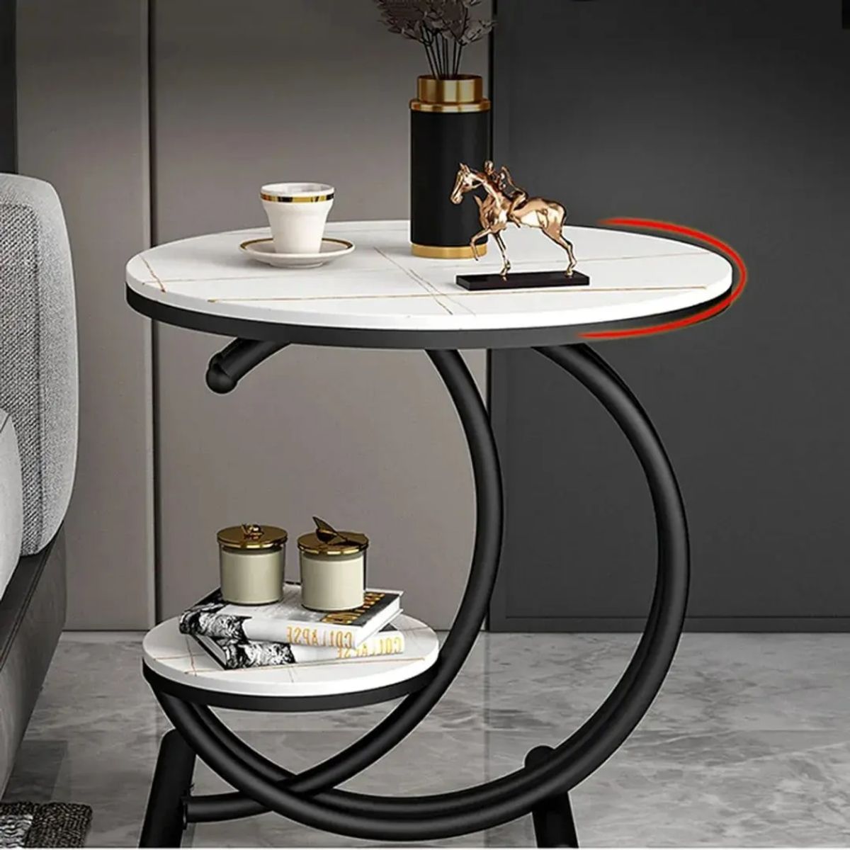 GENERICO - Mesa Auxiliar de Salón Moderna Diseño en C Forma de Luna
