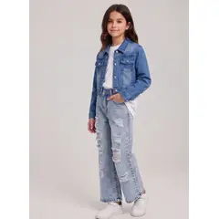KIBOU - Chaqueta Jeans Con Brillo Niña Mezclilla Strass Corta