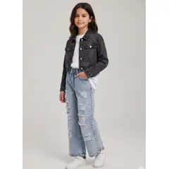 KIBOU - Chaqueta Jeans Con Brillo Niña Mezclilla Strass Corta