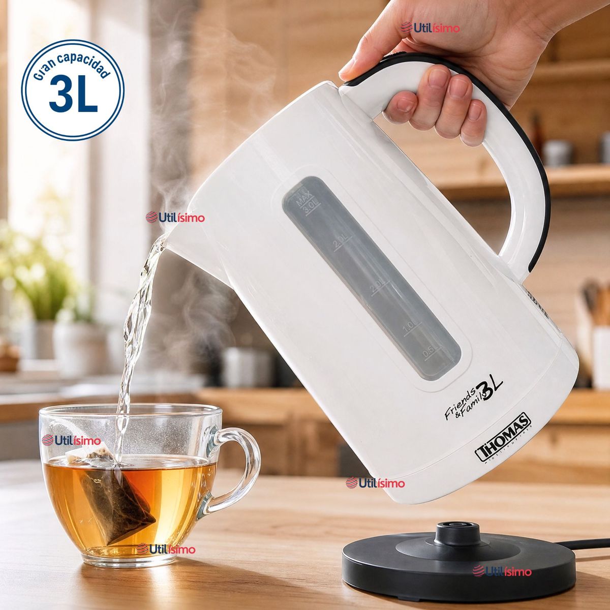 THOMAS - Hervidor Eléctrico Thomas 3lt  Alta Potencia Tecnologia Alemana Blanco