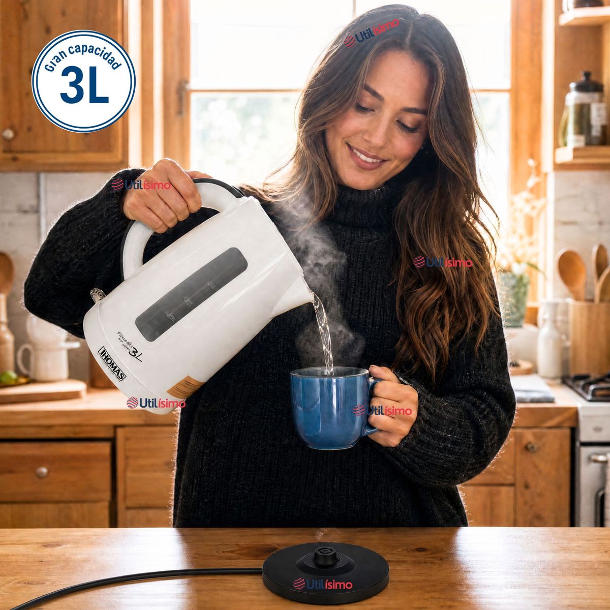 THOMAS - Hervidor Eléctrico Thomas 3lt  Alta Potencia Tecnologia Alemana Blanco