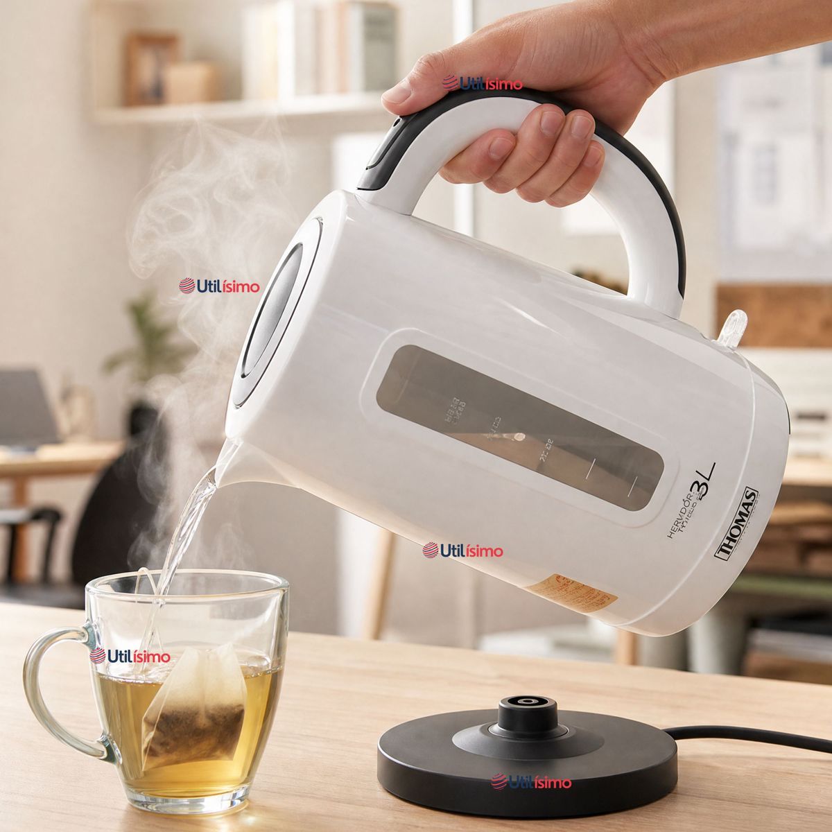 THOMAS - Hervidor Eléctrico Thomas 3lt  Alta Potencia Tecnologia Alemana Blanco