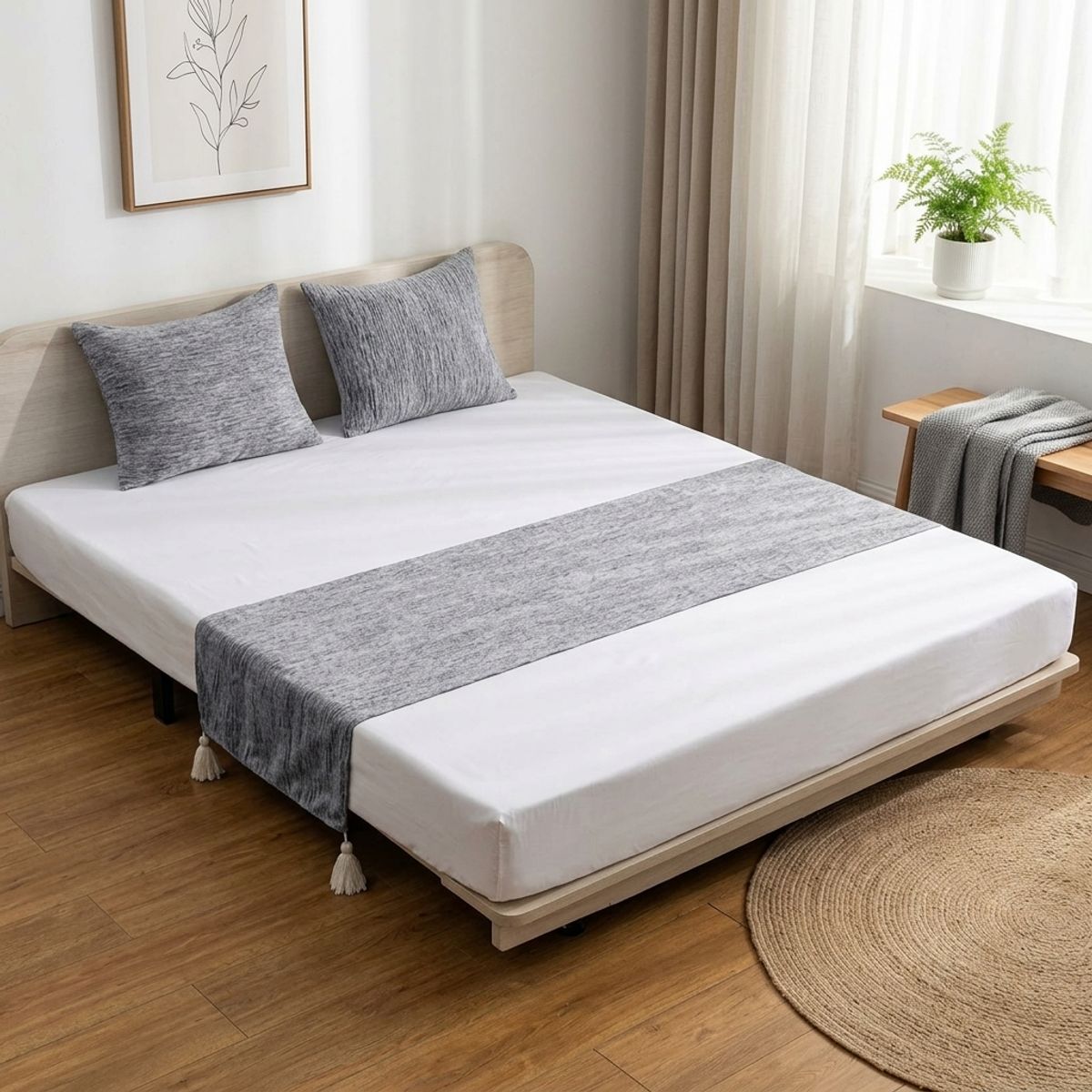GENERICO - Set Piecera 56 X 210 + 2 fundas de Cojines 45 x 45 Gris Claro