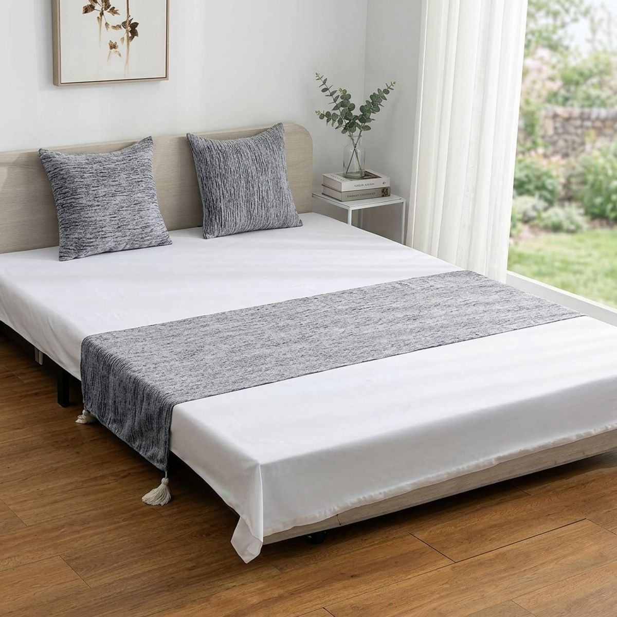 GENERICO - Set Piecera 56 X 210 + 2 fundas de Cojines 45 x 45 Gris Claro
