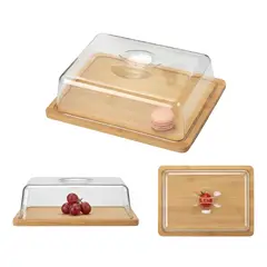 DISPARO - Base para Tortas Madera con Cúpula Rectangular Acrílica 26cm
