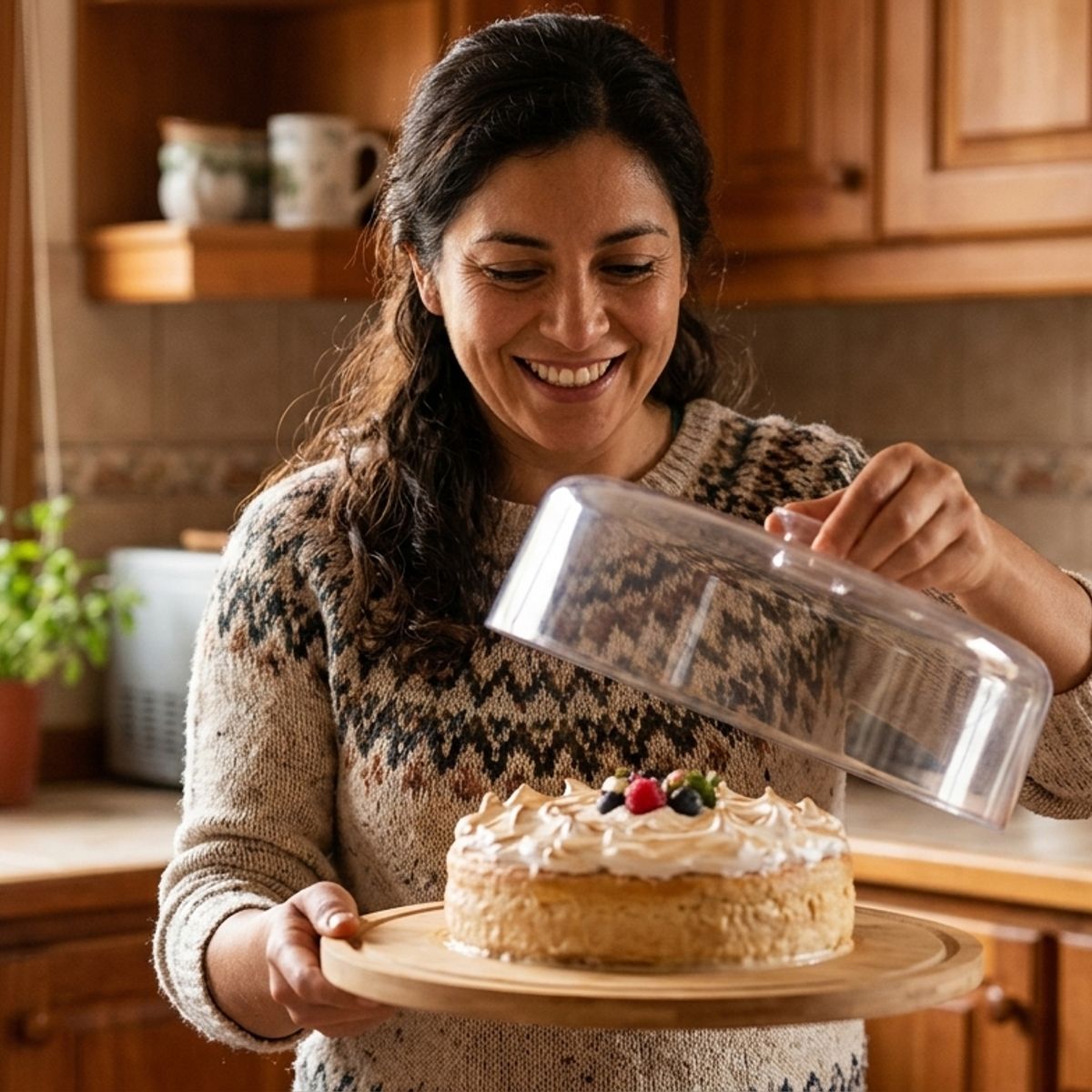 DISPARO - Base para Tortas Bambú 28cm con Tapa Acrílica Tortera Cocina