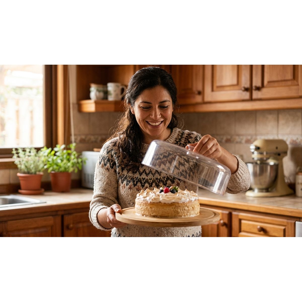DISPARO - Base para Tortas Bambú 28cm con Tapa Acrílica Tortera Cocina