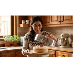 DISPARO - Base para Tortas Bambú 28cm con Tapa Acrílica Tortera Cocina