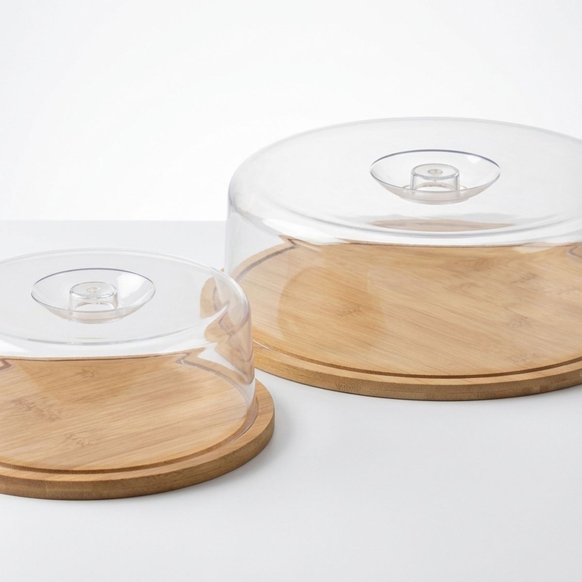 DISPARO - Base para Tortas Bambú 28cm con Tapa Acrílica Tortera Cocina