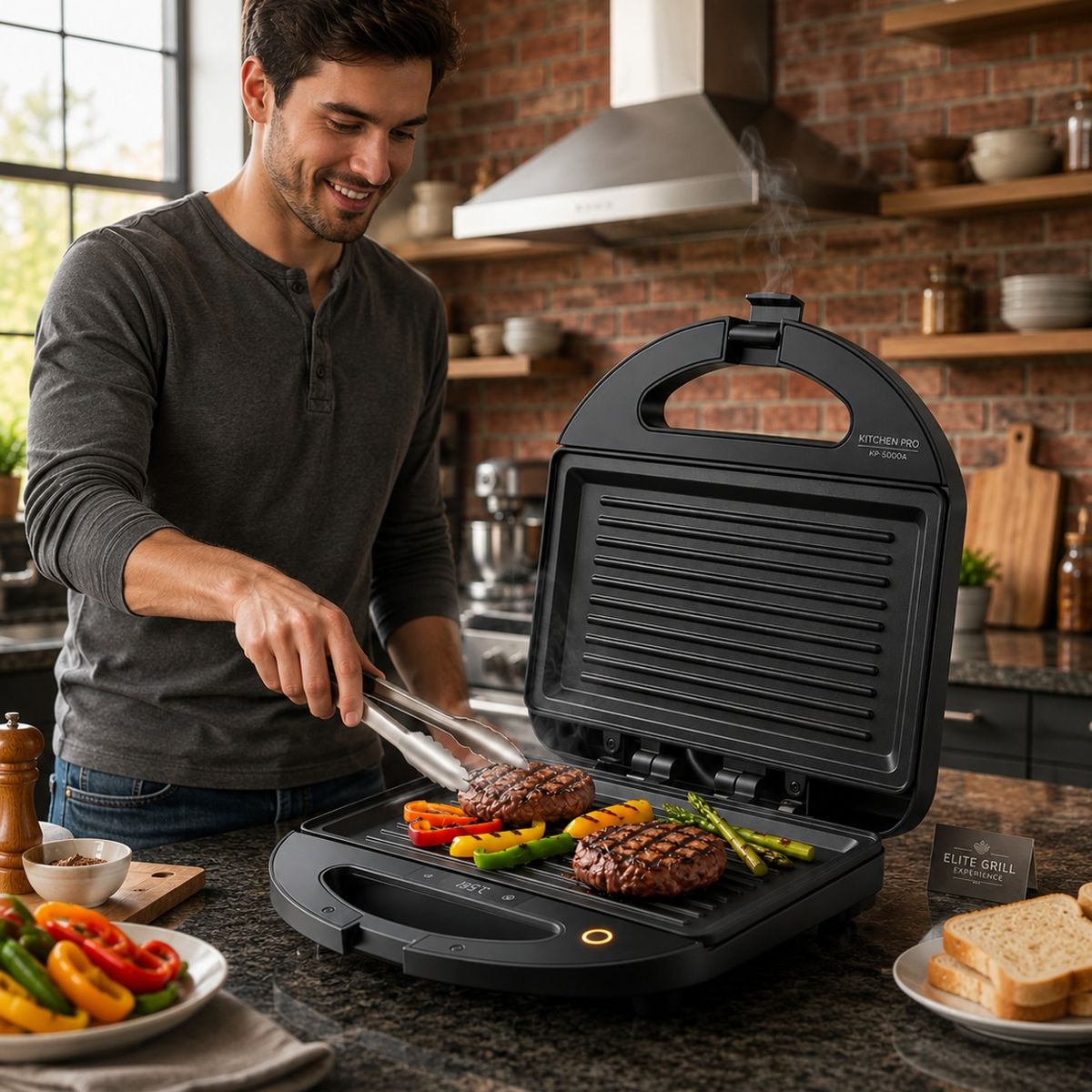 TASBEL - Sandwichera Grill Tostadora Pan Placa Antiadherente Rapida cocina Hogar