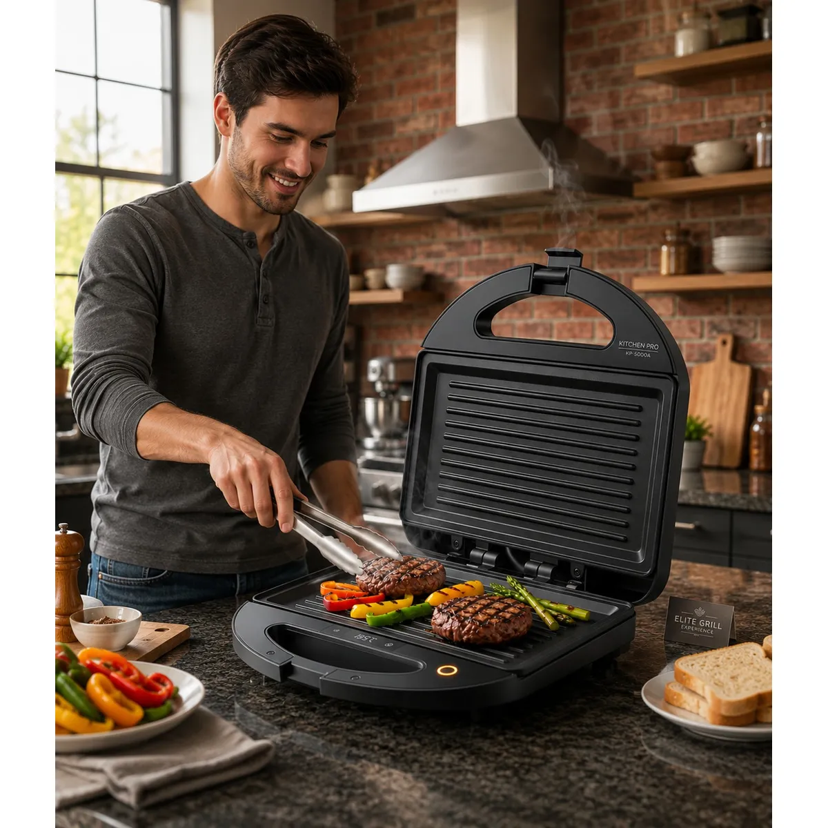 TASBEL - Sandwichera Grill Tostadora Pan Placa Antiadherente Rapida cocina Hogar