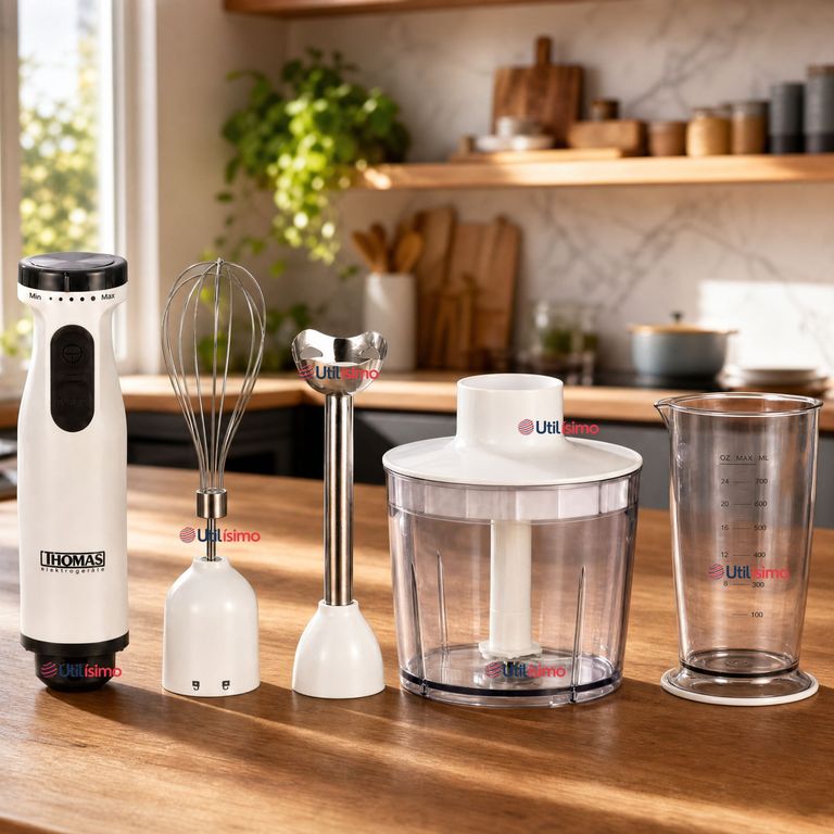 Minipimer Eléctrico Premium 4 en 1 Con Accesorios Alta Potencia Tecnologia Alemana Blanco