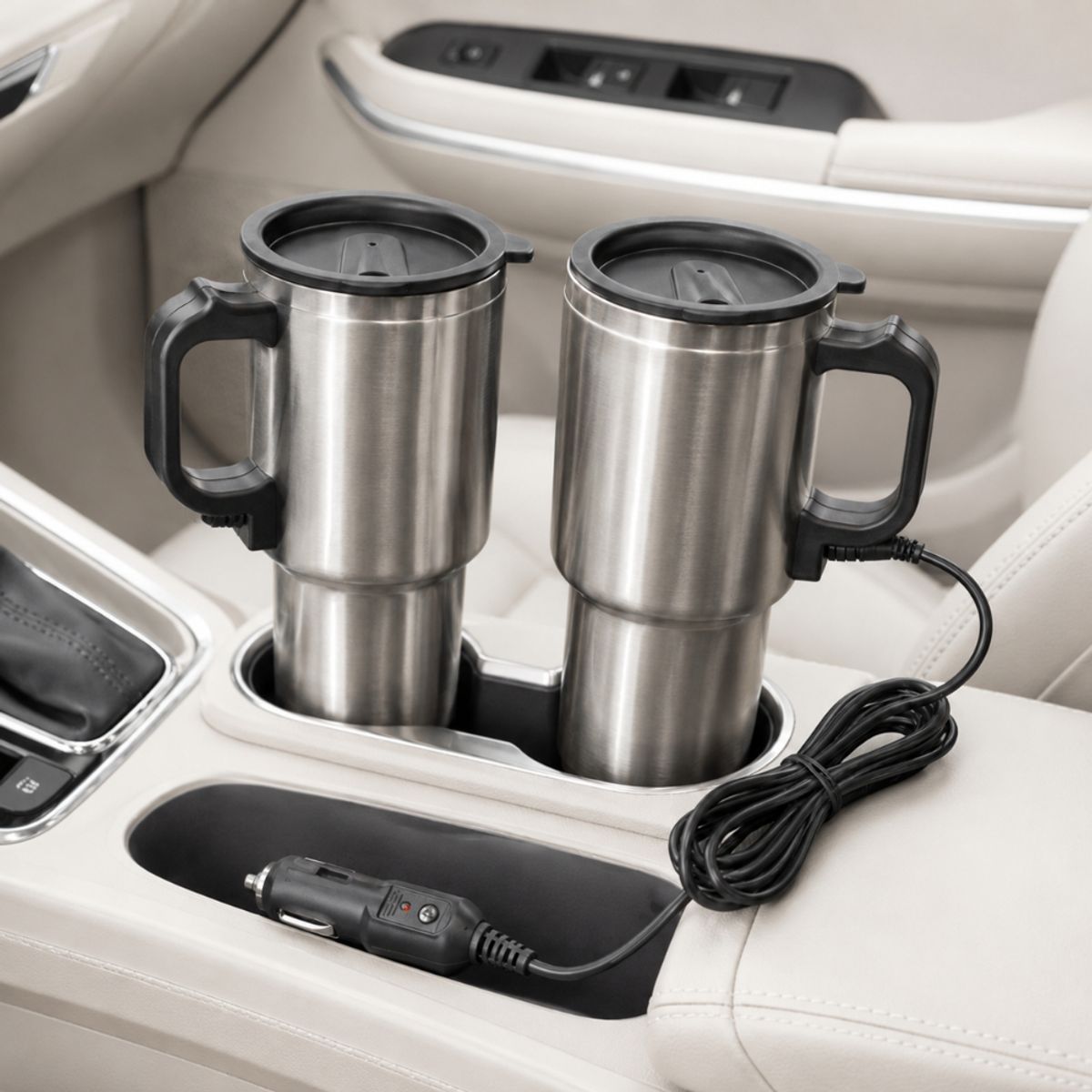 TASBEL - Vaso Termico Pack X2 Para Auto Acero Tazon Mug 12v 480ml