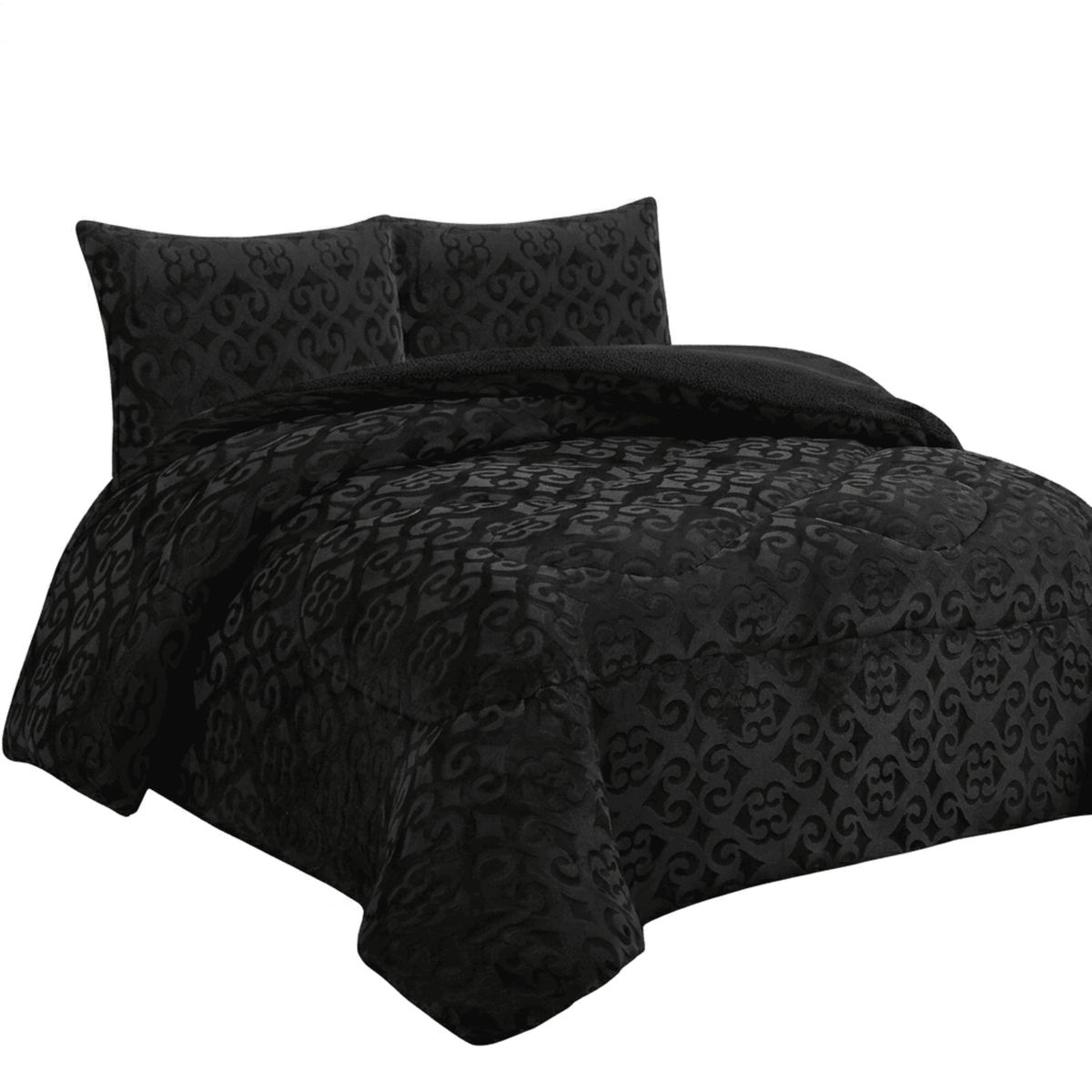 GENERICO - Plumón Cobertor Plush Chiporro 2 Plazas Invierno Suave Liviano Color Negro Estampado Geométrico