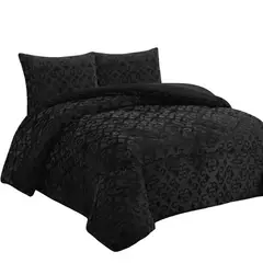 GENERICO - Plumón Cobertor Plush Chiporro 2 Plazas Invierno Suave Liviano Color Negro Estampado Geométrico