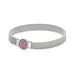 GENERICO - Pulsera Malla Elegante Plata 925 con Cristales Rosados – Diseño Moderno y Sofisticado