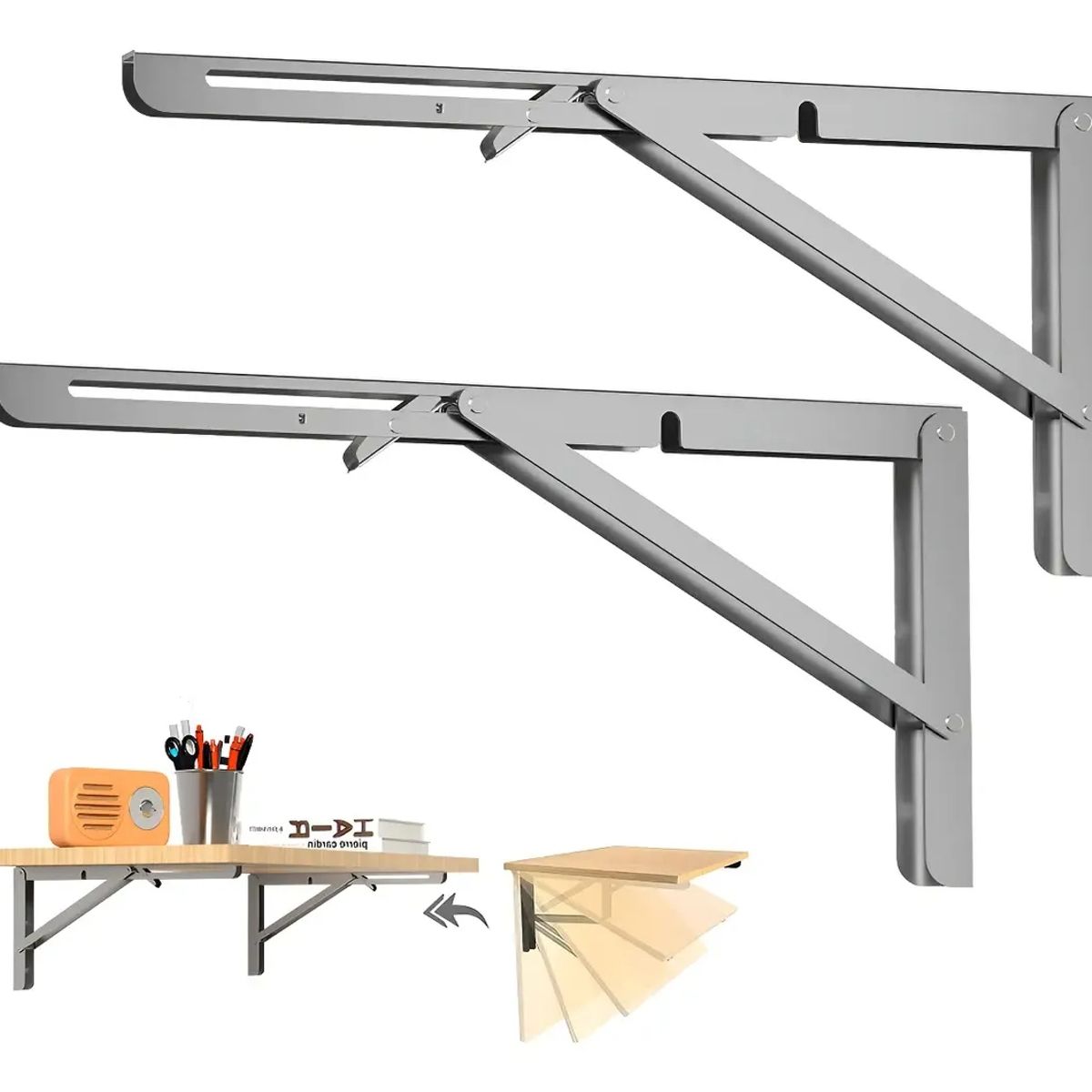 GENERICO - Kit 2 Escuadra Metalica Abatible Soporte Plegable Color Plateado