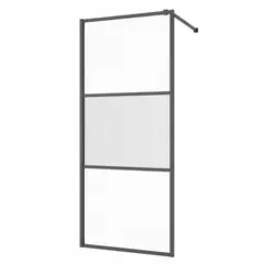 GENERICO - Mampara Fija Ducha Vidrio Templado Diseño Moderno 3 Paneles Gris Oscuro 80x200 cm