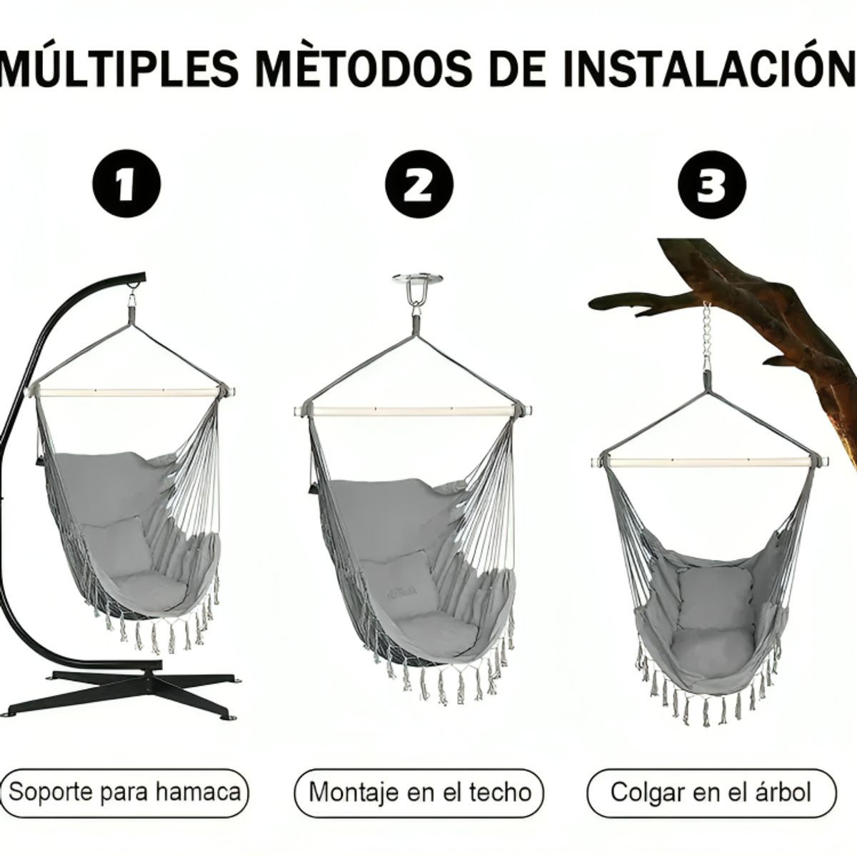GENERICO - Silla Hamaca Colgante Columpio Con Cojín +kit De Instalación