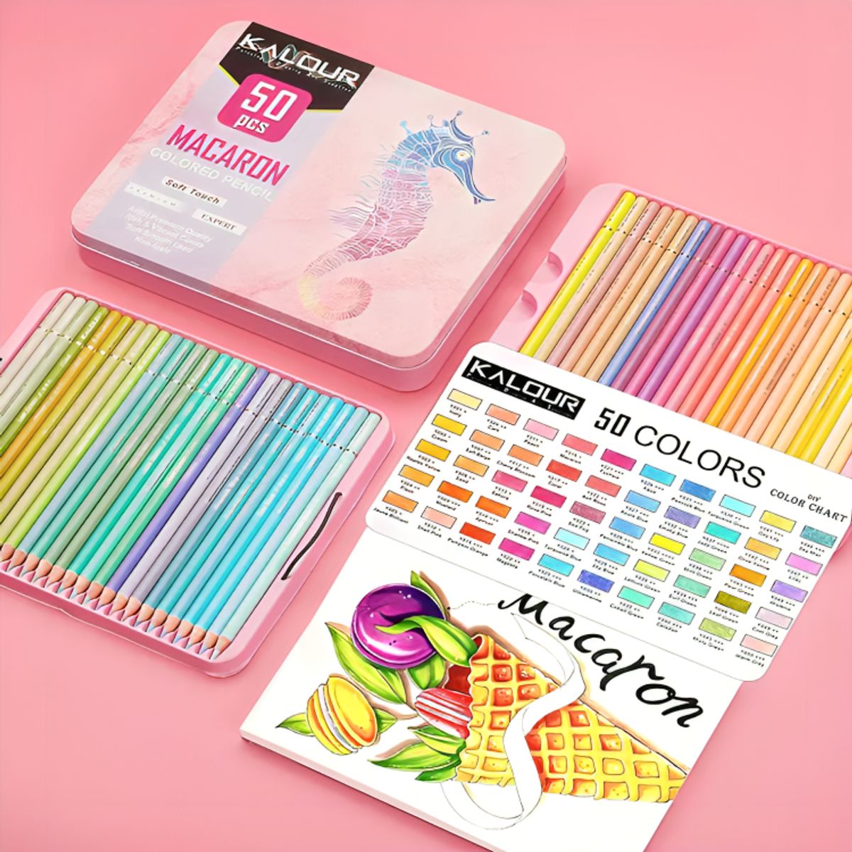 GENERICO - Set 50 Lapices Colores Macaron Arte Dibujo Caja Metálica