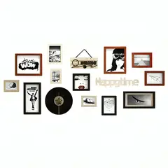 GENERICO - Set Marcos Foto Decorativo Pared 12 Pzs, 2 letreros, 1 vinilo