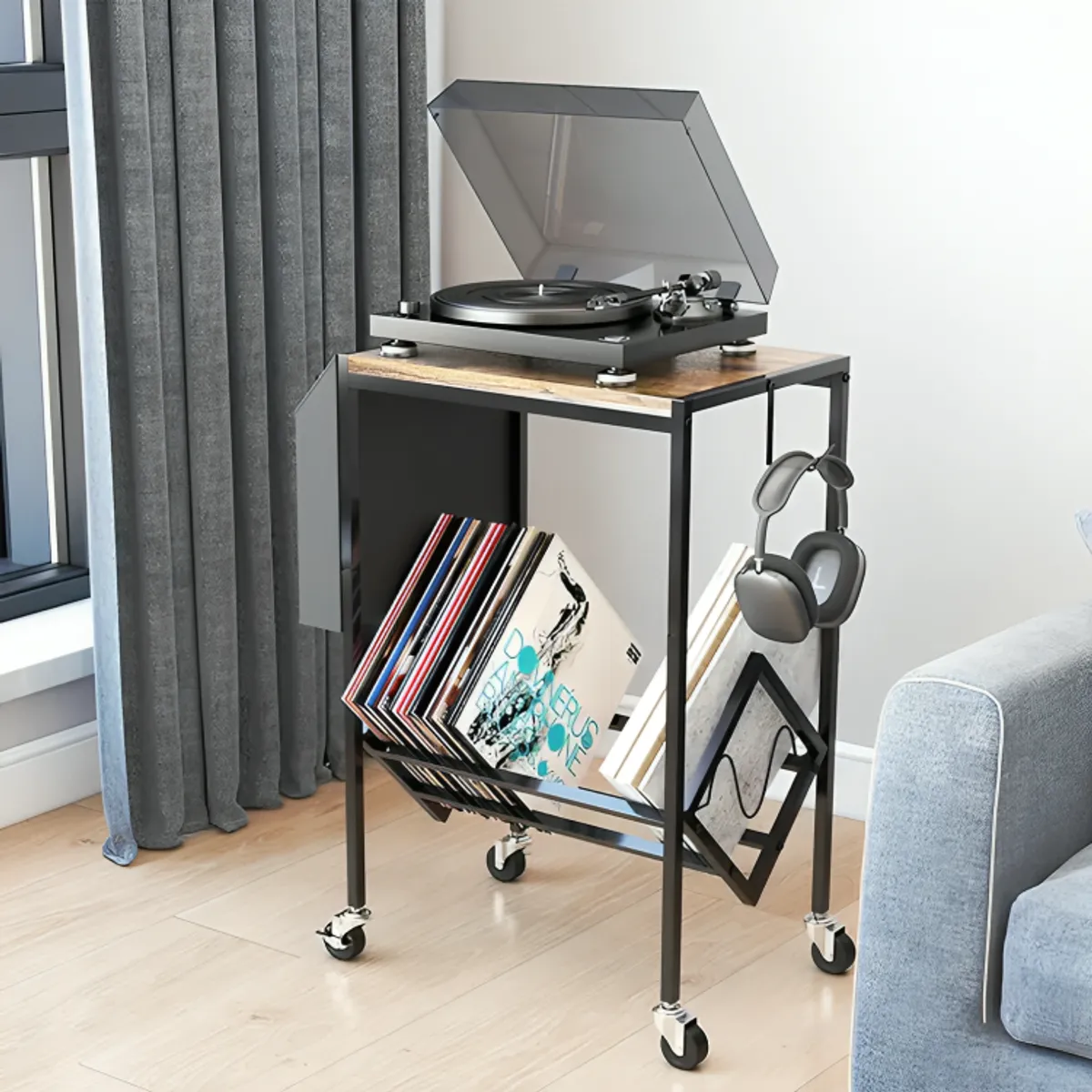 GENERICO - Mesa De Soporte Tocadiscos Y Almacenamiento De Vinilos