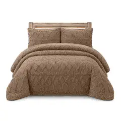 GENERICO - Plumón Plush-Sherpa Café Claro 2 Plazas Ultra Suave Abrigo Invierno Premium con Diseño Trenzado