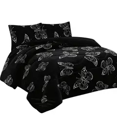 GENERICO - Plumón Cobertor Plush Chiporro 2 Plazas Invierno Suave Liviano Color Negro Estampado Mariposas