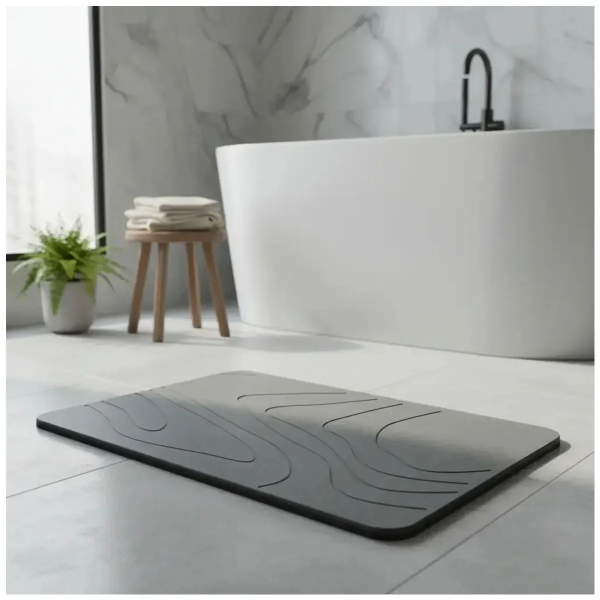 KUANGYE - Alfombra Baño Diatomita Ultra Absorbente Gris Oscuro