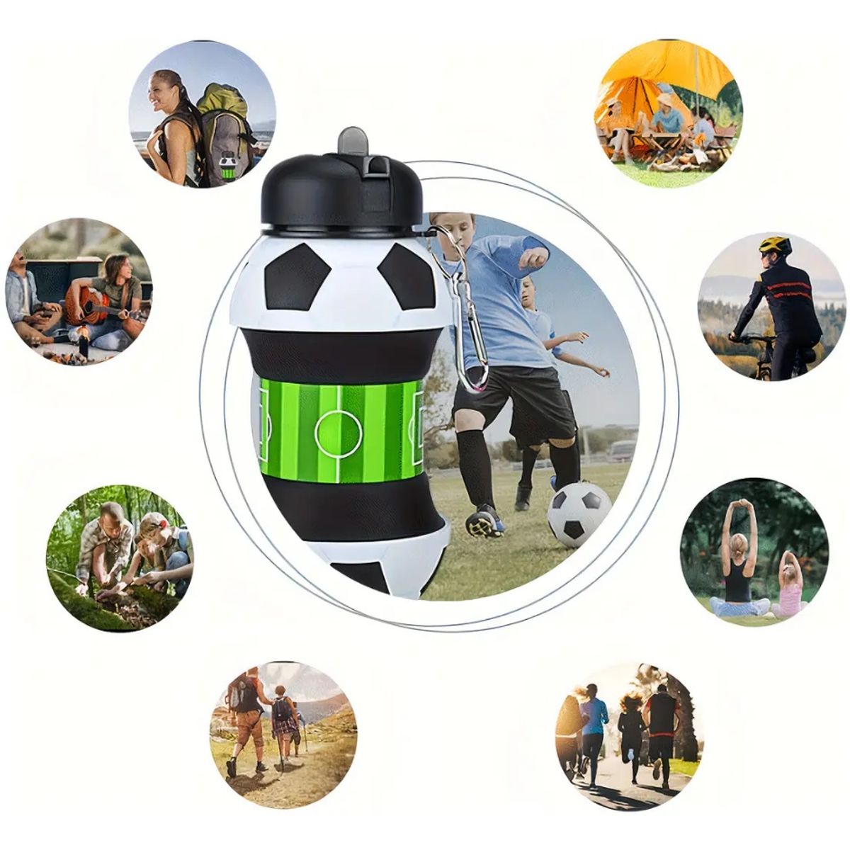 GENERICO - Botella de Agua plegable 550 ml Diseño Balón de Fútbol
