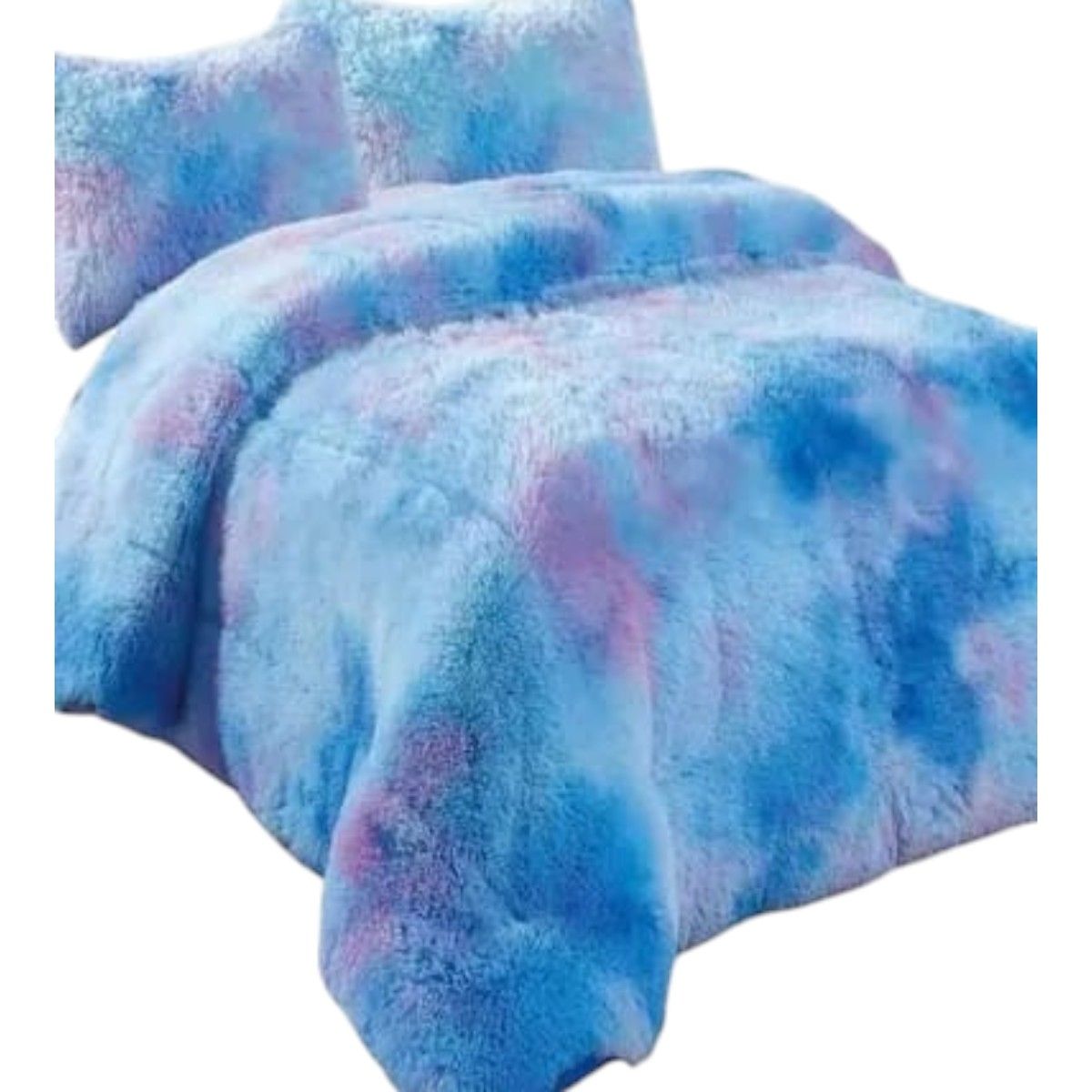 GENERICO - Cubrecama Peludo 2 Plazas Diseño Jaspeado Color Azul