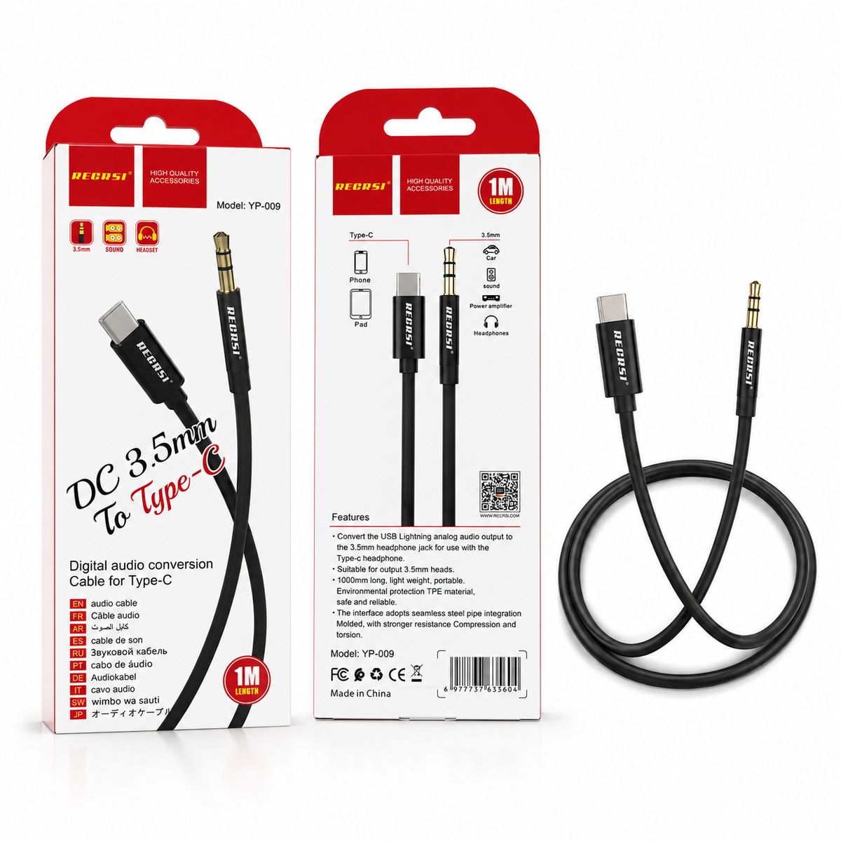 GENERICO - Cable Adaptador Usb C A Aux 3.5mm Audio 1 Metro Negro
