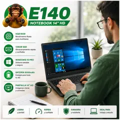 STARTECHOFFICE - Notebook E140 HD 14 Pulgadas 2 Núcleos 6GB RAM 128 GB SSD ROM Windows 10 PRO 5000mAh WIFI BT