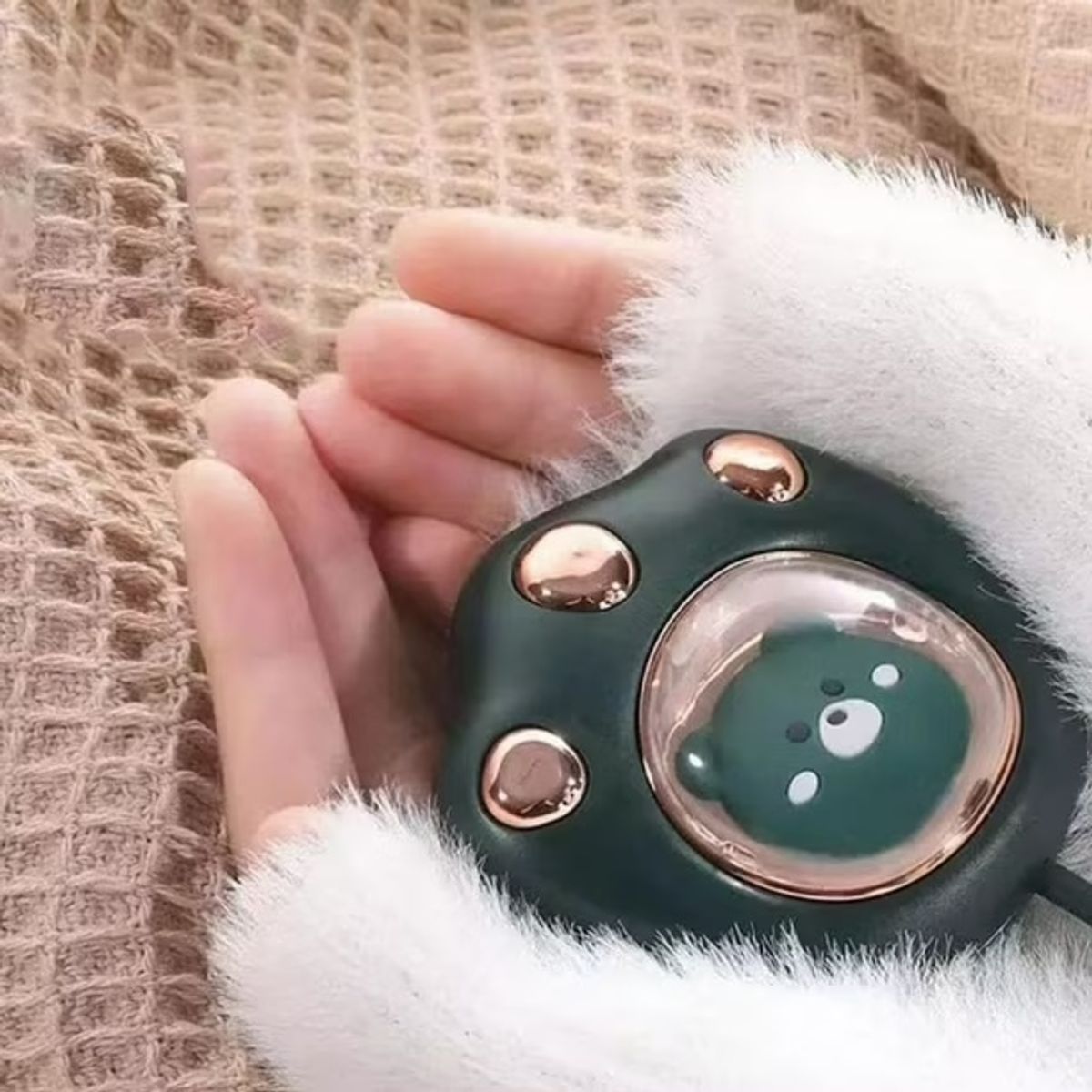 GENERICO - Calentador de Manos Portátil Recargable USB con Diseño Huella de Gato en Verde Oscuro
